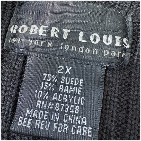 Robert Louis Grommet Studded Suede Knit Bomber Jacket | Rivet Edgy | Black Sz 2X - Picture 5 of 6